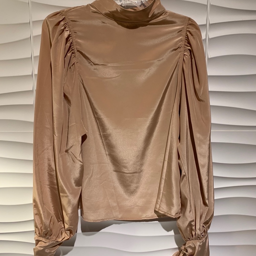 *New* Satin Nude long Sleeve Blouse -Size M